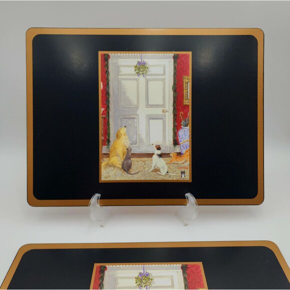Set Of 4 Pimpernel Placemats Dog and Cat at Christmas Door Ciao Bella Studios - Picture 3 of 16